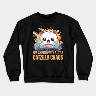 Funny Cute Catzilla Rampaging in a City Crewneck Sweatshirt